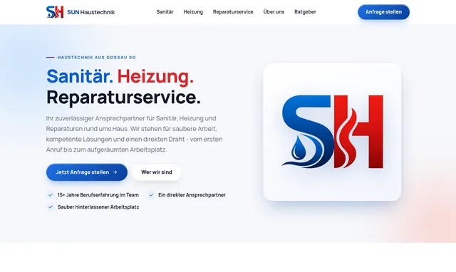 Startseite von sunhaustechnik.ch: Sanitär, Heizung, Reparaturservice - Haustechnik aus Gossau SG