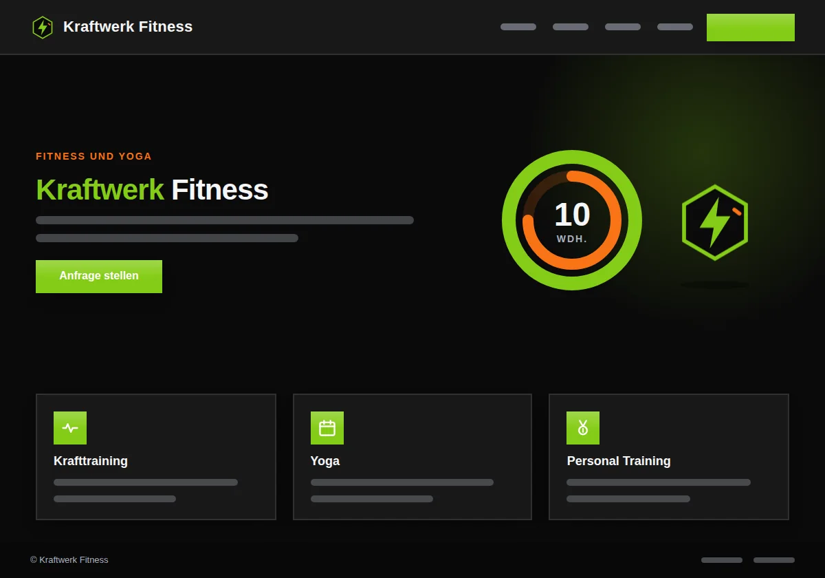 Vorschau der Vorlage Fitness: Webseite für Fitness, Yoga und Personal Training am Beispiel Kraftwerk Fitness