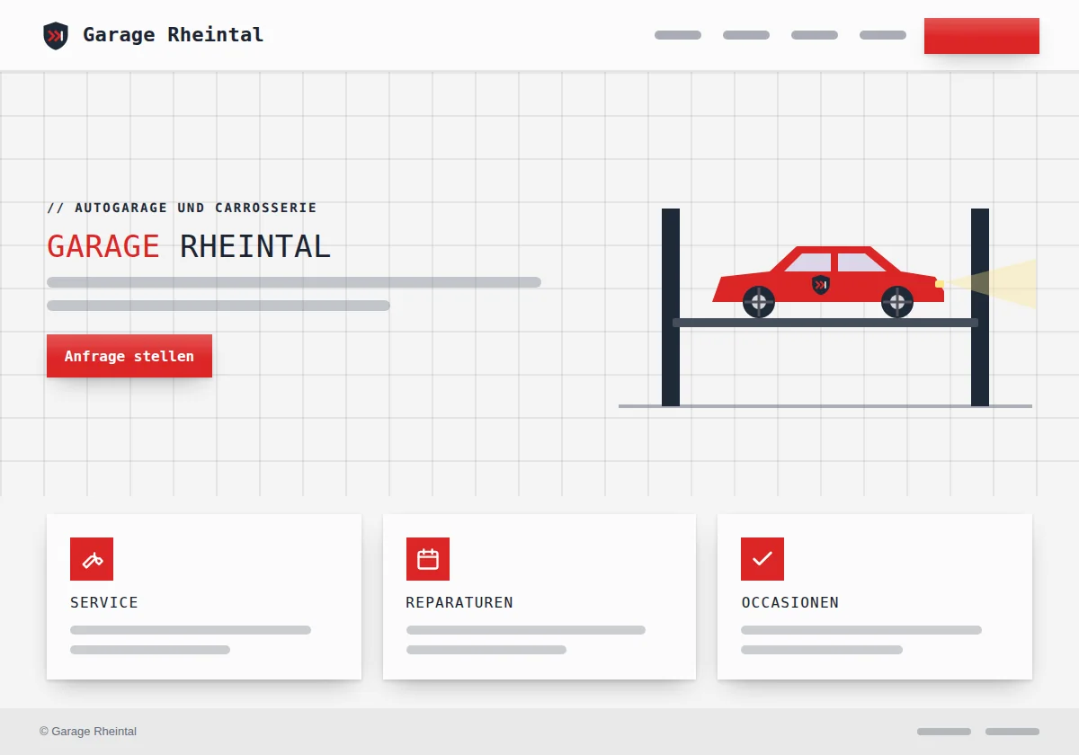Vorschau der Vorlage Garage: Webseite für Autogarage, Carrosserie und Fahrschule am Beispiel Garage Rheintal