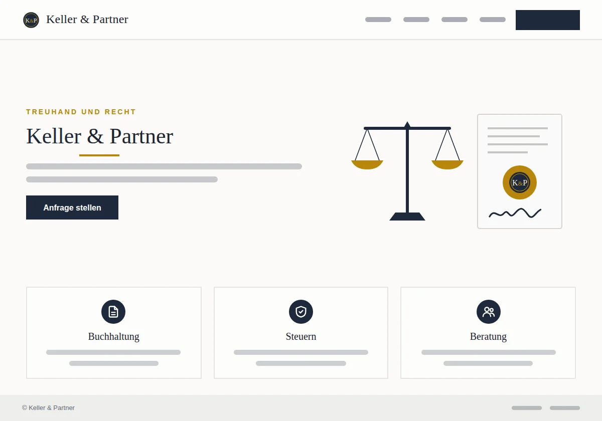 Vorschau der Vorlage Kanzlei: Webseite für Treuhand, Recht und Finanzen am Beispiel Keller & Partner