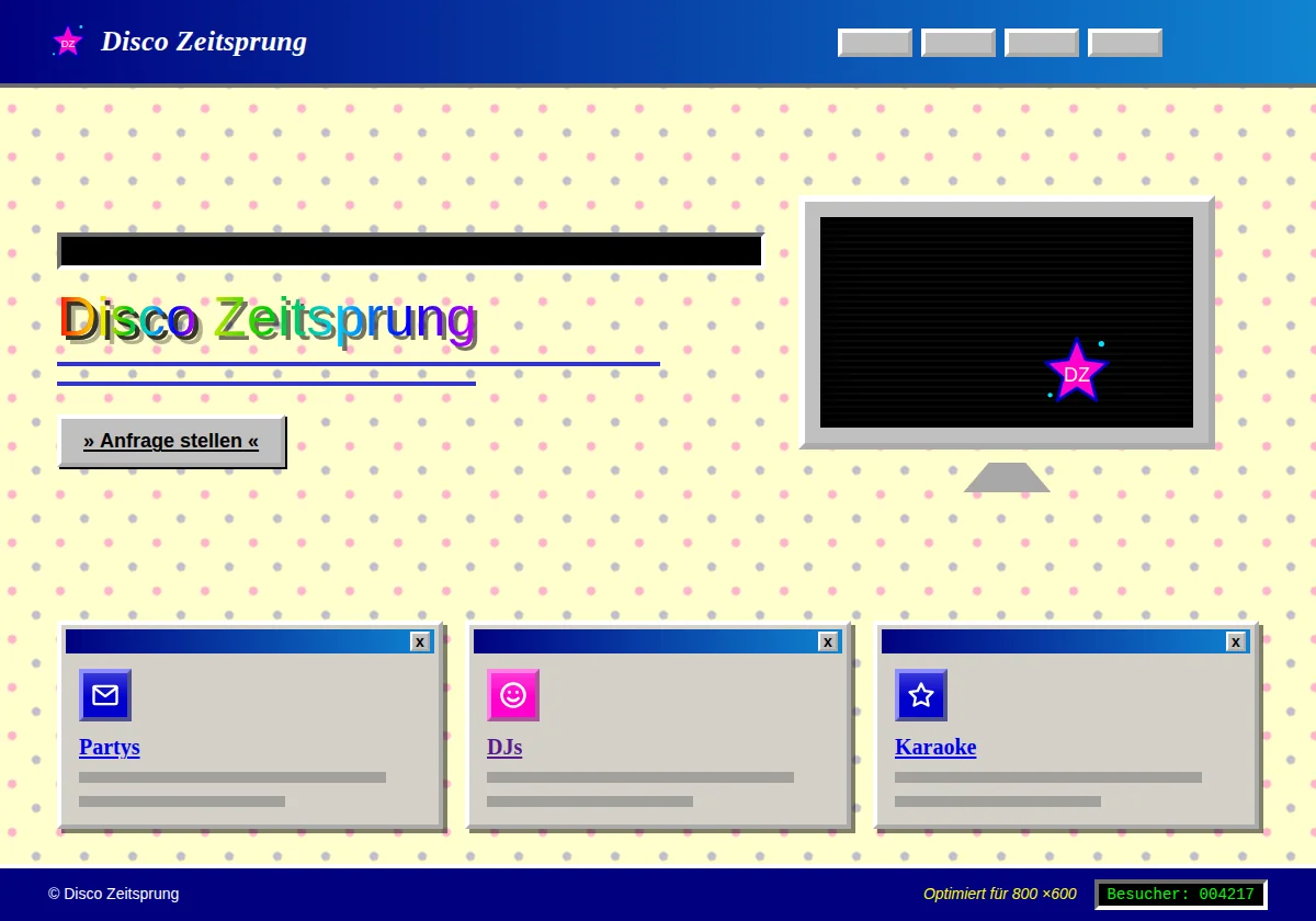 Vorschau der Vorlage Millennium: Retro-Webseite im Stil der 2000er am Beispiel Disco Zeitsprung
