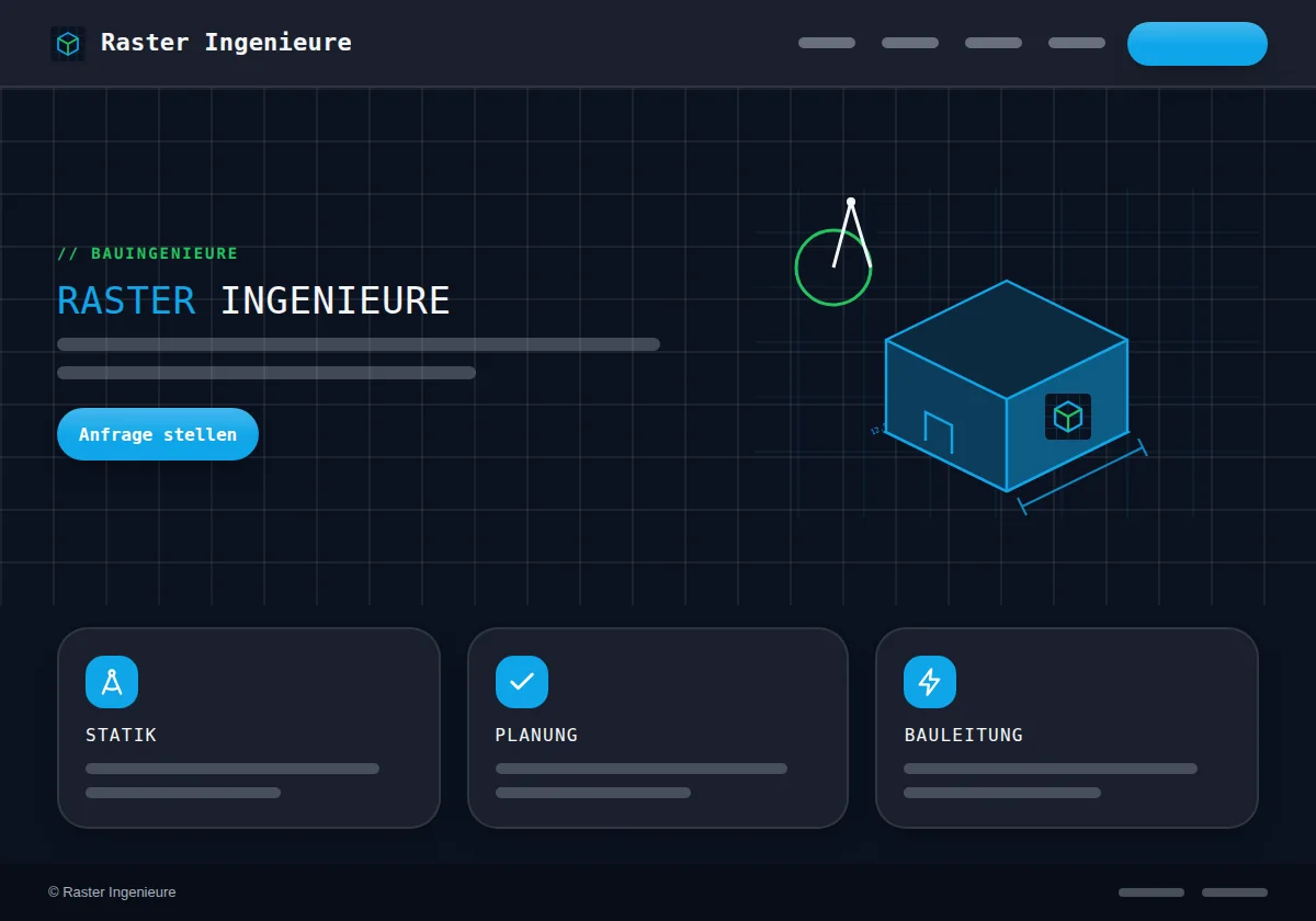 Vorschau der Vorlage Planung: Webseite für Architektur, Ingenieure und Technik am Beispiel Raster Ingenieure