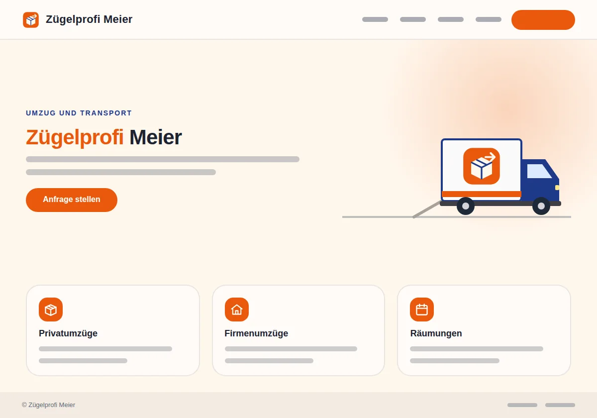 Vorschau der Vorlage Umzug: Webseite für Umzugsfirma, Transport und Räumung am Beispiel Zügelprofi Meier