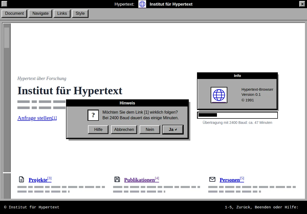Vorschau der Vorlage 1991: Webseite wie 1991 - im Stil des ersten Webs am Beispiel Institut für Hypertext